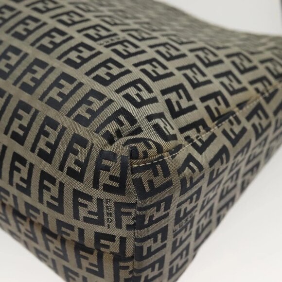 FENDI Zucchino Canvas Mamma Baguette Shoulder Bag Navy Silver Auth 142298 - Picture 5 of 16